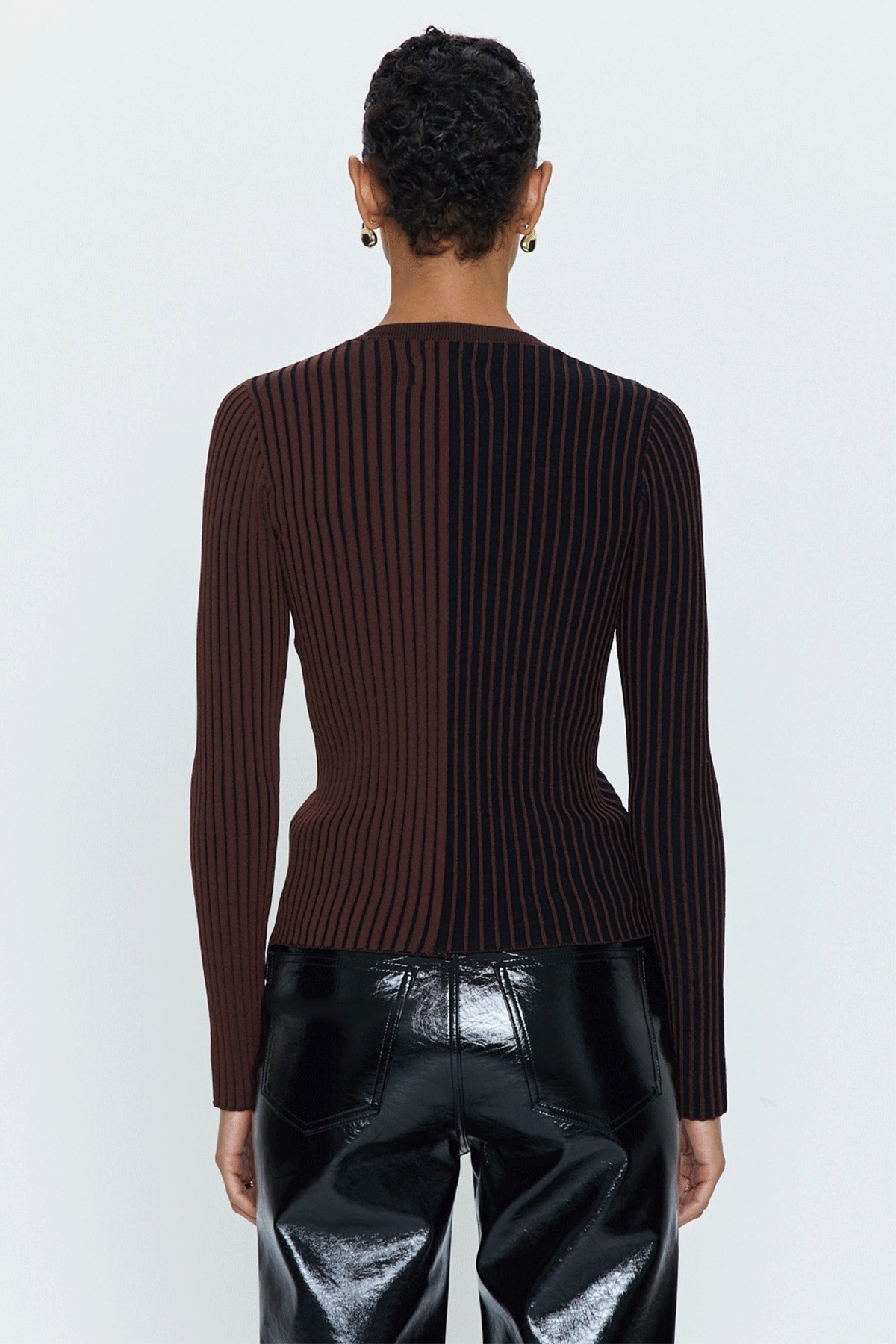 Betsy Variegated Rib Long Sleeve Crewneck - Cocoa Noir
            
              Sale